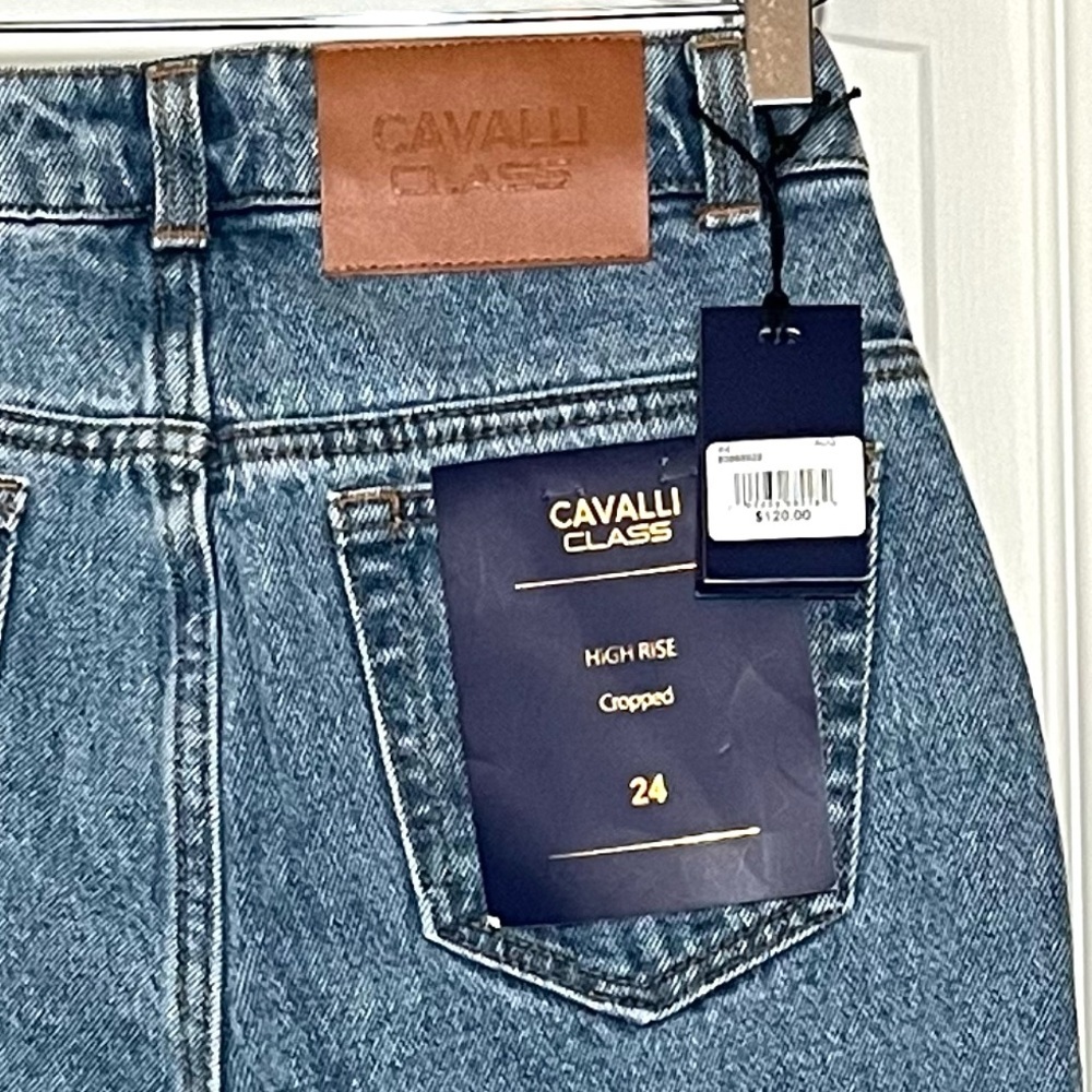 NWT Cavalli Class High Rise Cropped Straight Leg Jeans Sz 24 Y2K Retro Designer - Picture 6 of 16